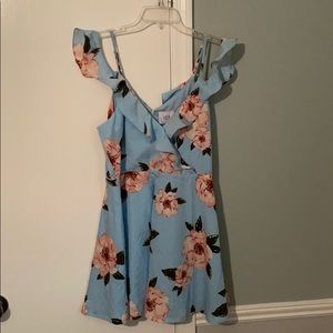 Blue floral off the shoulder detail  dress by JOA